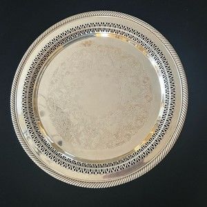 Vintage 12” Round Tray Silver Plate in classic design